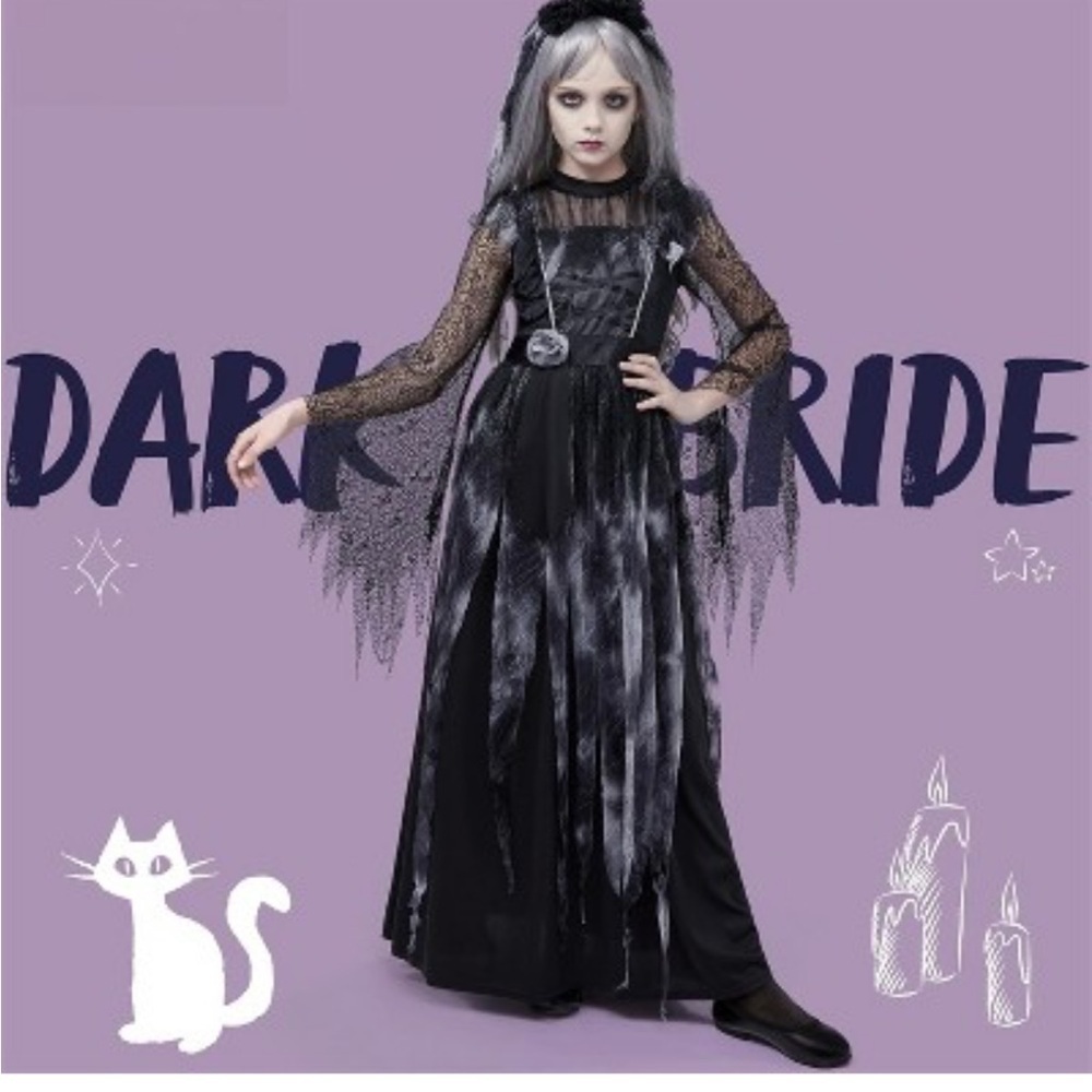 Mystical Black dark Bride  Kids Halloween Costume